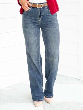 Mica High Rise Medium Wash Loose Fit Straight Leg Jeans - Freckled poppy NWT